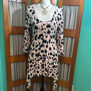 Karen Kane Asymmetrical Black and Pink Mini Dress 3/4 Sleeve